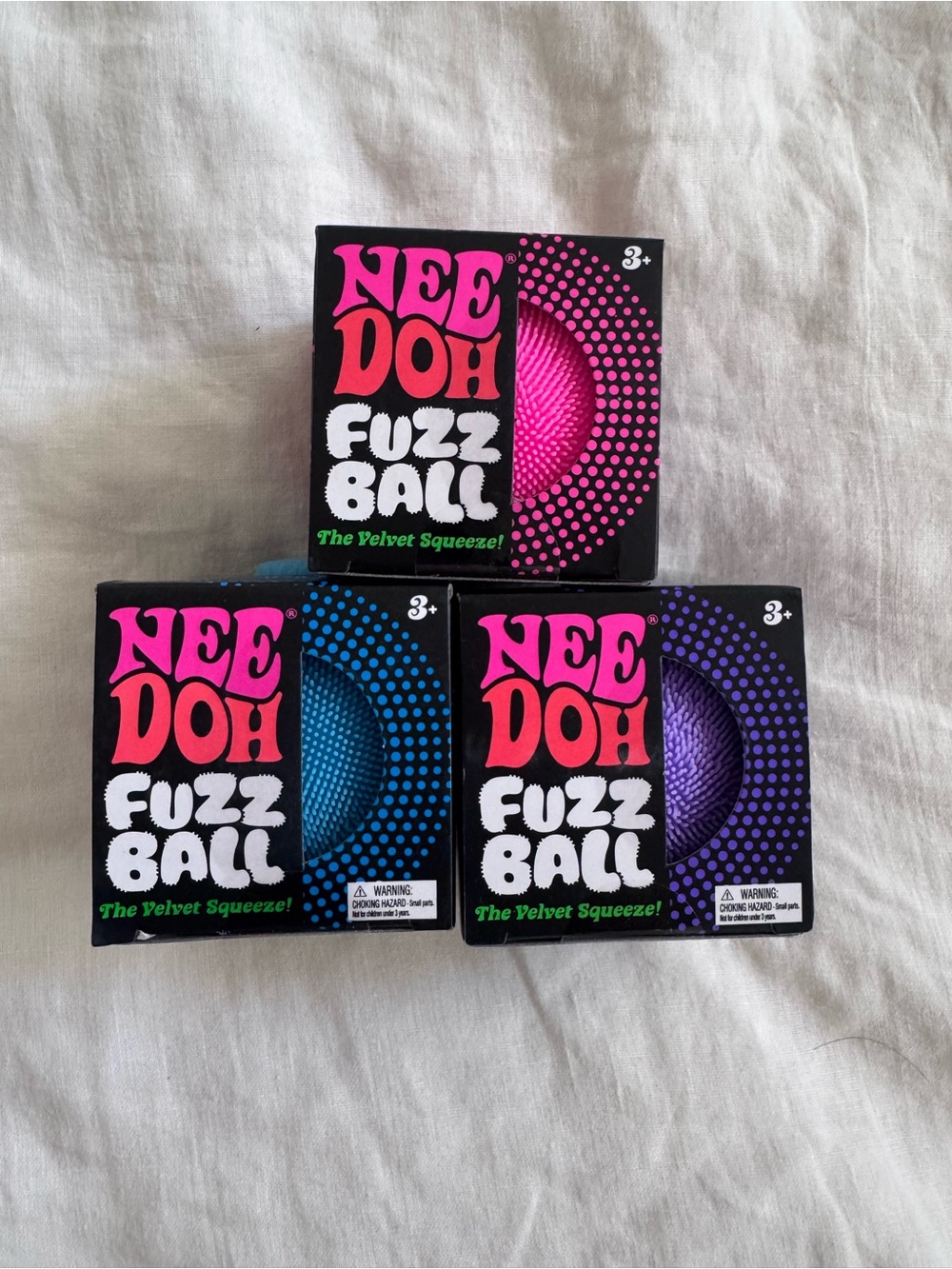 Three Needoh Fuzz Ball - Pink, Blue, Purple